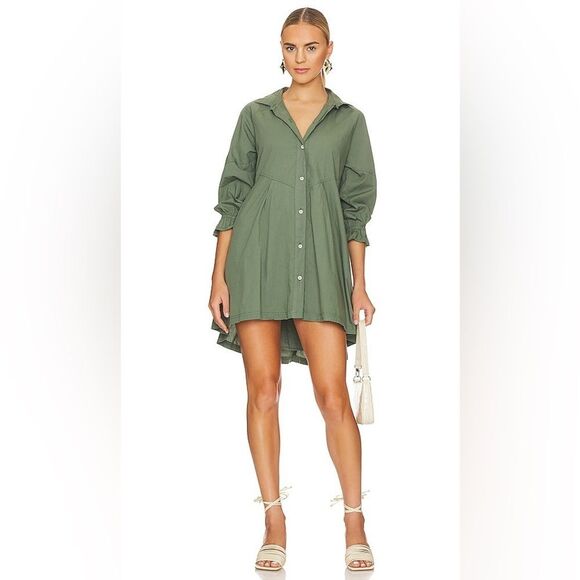 Free People Hannah Poplin Mini Dress in Army XL - Picture 2 of 5